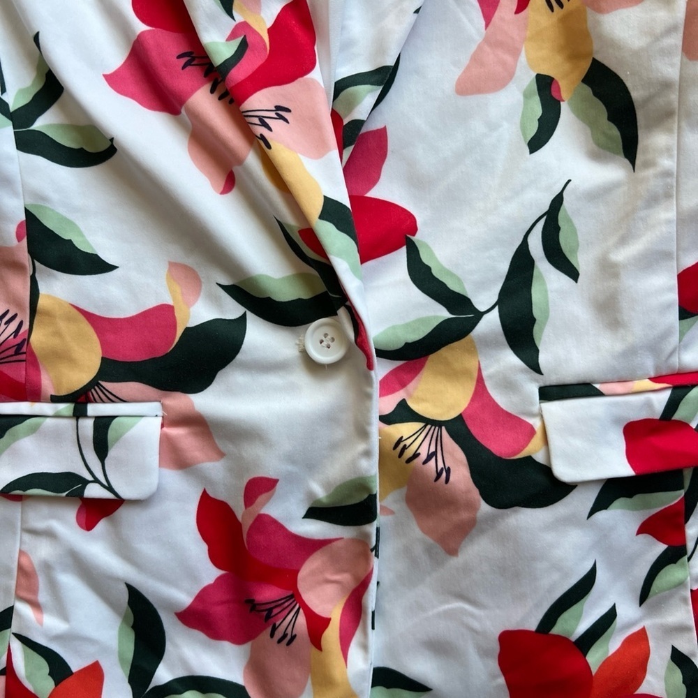 Liz Claiborne Women’s Sz 4 Floral Blazer Button Front Pink Red White Maximalist - Picture 4 of 10